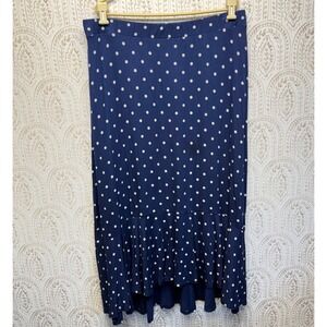 Talbots Skirt Womens XL Blue Polka Dot Ruffle High Low Midi Viscose Stretch